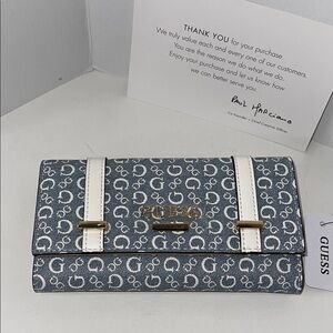 GUESS Blue and White Monogrammed Denim Inspired Women's Clutch